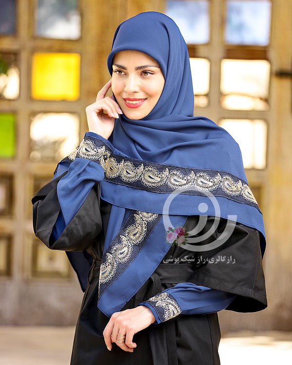ست روسری و ساقدست طرح بته جقه آبی نفتی