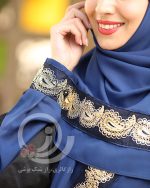 ست روسری و ساقدست طرح بته جقه آبی نفتی