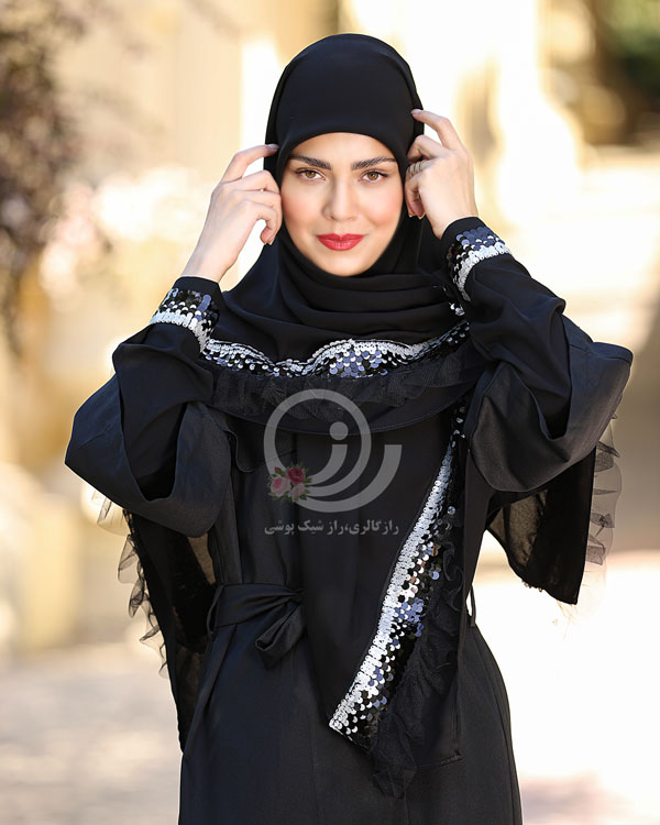 ست روسری و ساقدست مشکی پولکی