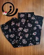 ست روسری نخی و ساق دست و هدبند مشکی گلدار خالدار - Image 4