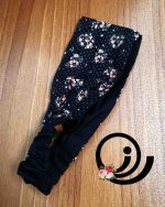 ست روسری نخی و ساق دست و هدبند مشکی گلدار خالدار - Image 3