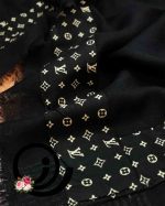 ست روسری نخی و ساق دست و هدبند مشکی طرحدار - Image 3