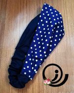 ست روسری نخی و ساق دست و هدبند سرمه ای خالدار - Image 3