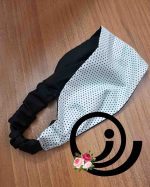 ست روسری نخی و ساق دست و هدبند مشکی خالخالی - Image 2