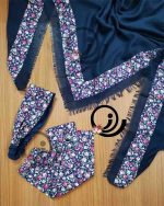 ست روسری نخی و ساق دست و هدبند سرمه ای گلدار