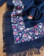 ست روسری نخی و ساق دست و هدبند سرمه ای گلدار - Image 4