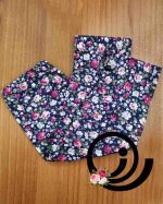 ست روسری نخی و ساق دست و هدبند سرمه ای گلدار - Image 3