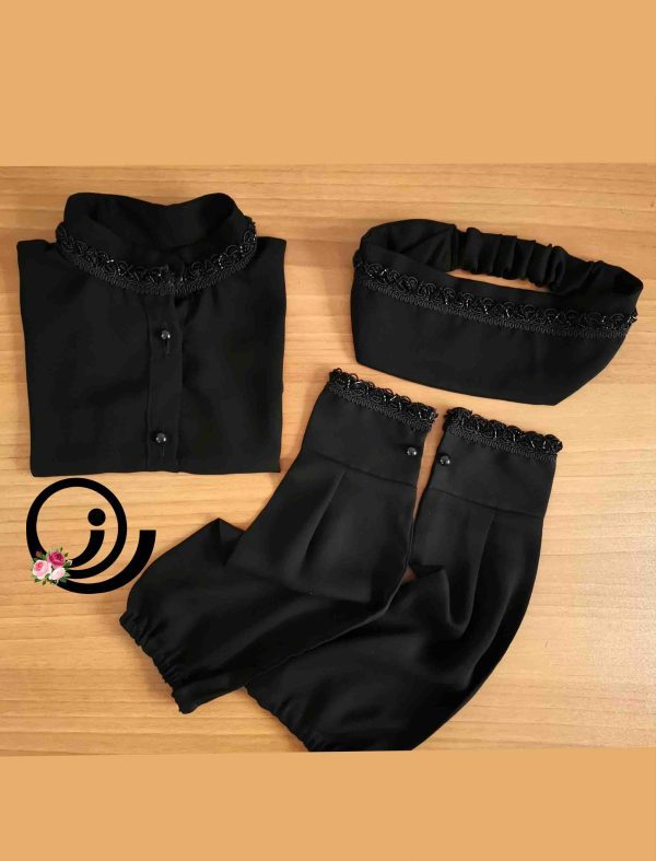 ست یقه ساده و ساقدست و هدبند منجوق و ملیله ای