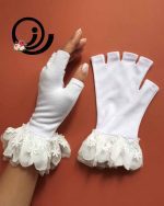 دستکش نیم‌انگشتی تمام‌نخ مشکی و سفید - Image 2