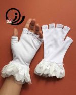 دستکش نیم‌انگشتی تمام‌نخ مشکی و سفید - Image 3