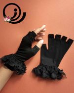 دستکش نیم‌انگشتی تمام‌نخ مشکی و سفید