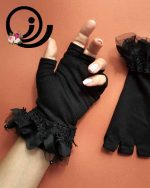 دستکش نیم‌انگشتی تمام‌نخ مشکی و سفید - Image 4