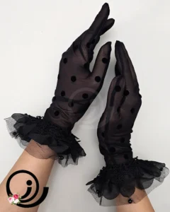 دستکش مشکی خالدار با تزیینات