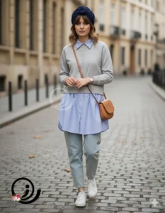 نمونه ای از ست دامنی فیک و یقه حجاب و ساقدست راه راه