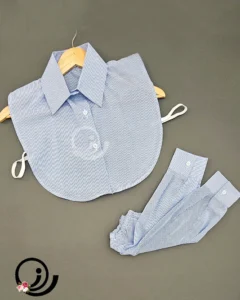 ست یقه حجاب و ساقدست راه راه آبی