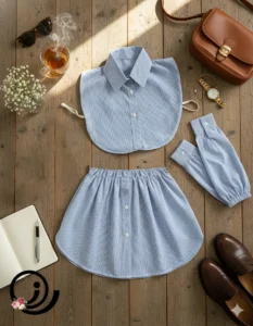 ست کردن ساق دست راه راه آبی با دامنی و یقه