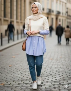 نحوه ست کردن دامنی و ساقدست راه راه آبی