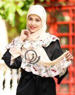 ست روسری چین سوزنی کرم گلدار و ساقدست
