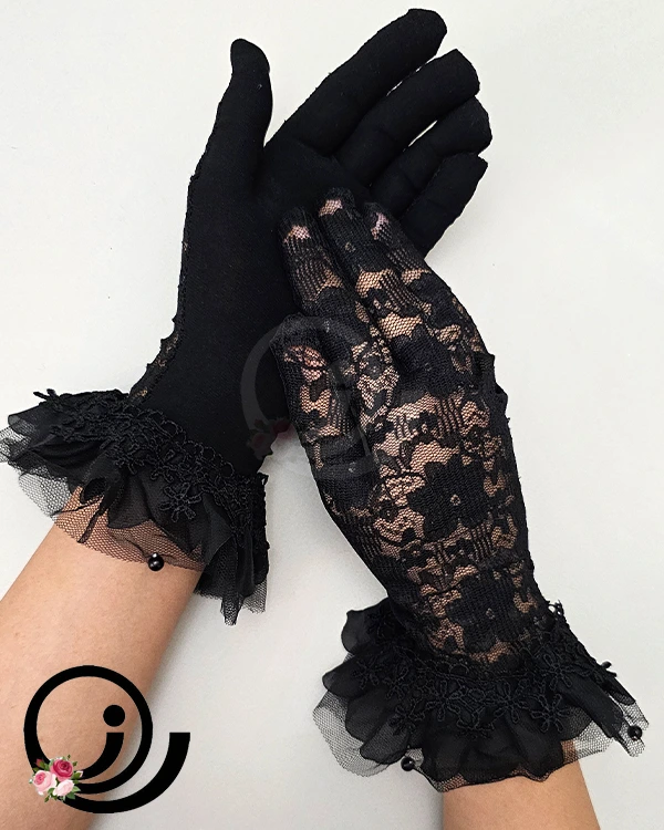دستکش گیپوری پرنسسی مشکی زنانه - Image 2