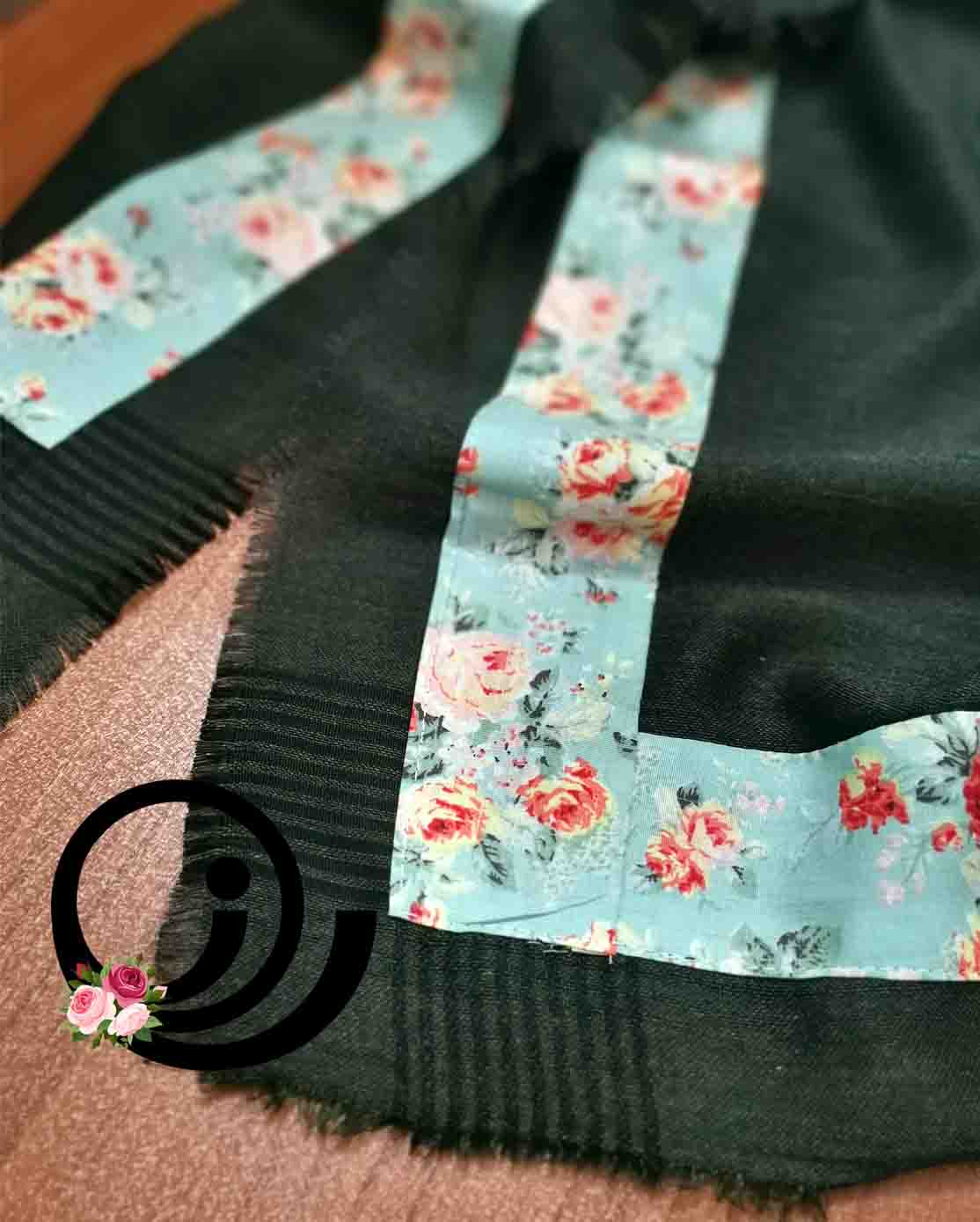 ست روسری نخی و ساق دست و هدبند یشمی گلدار - Image 3