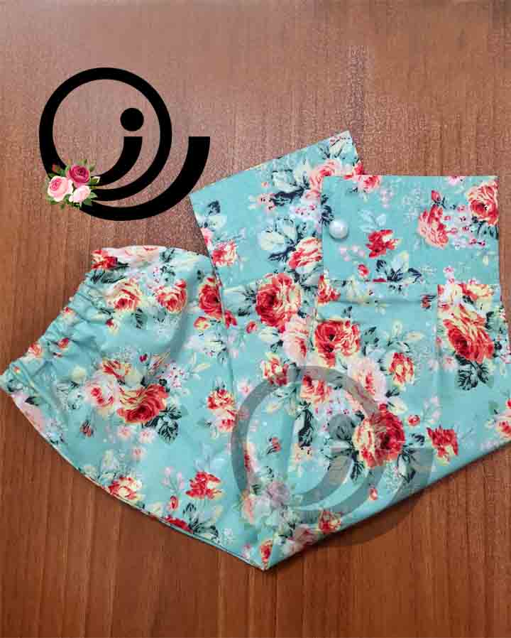 ست روسری نخی و ساق دست و هدبند یشمی گلدار - Image 2