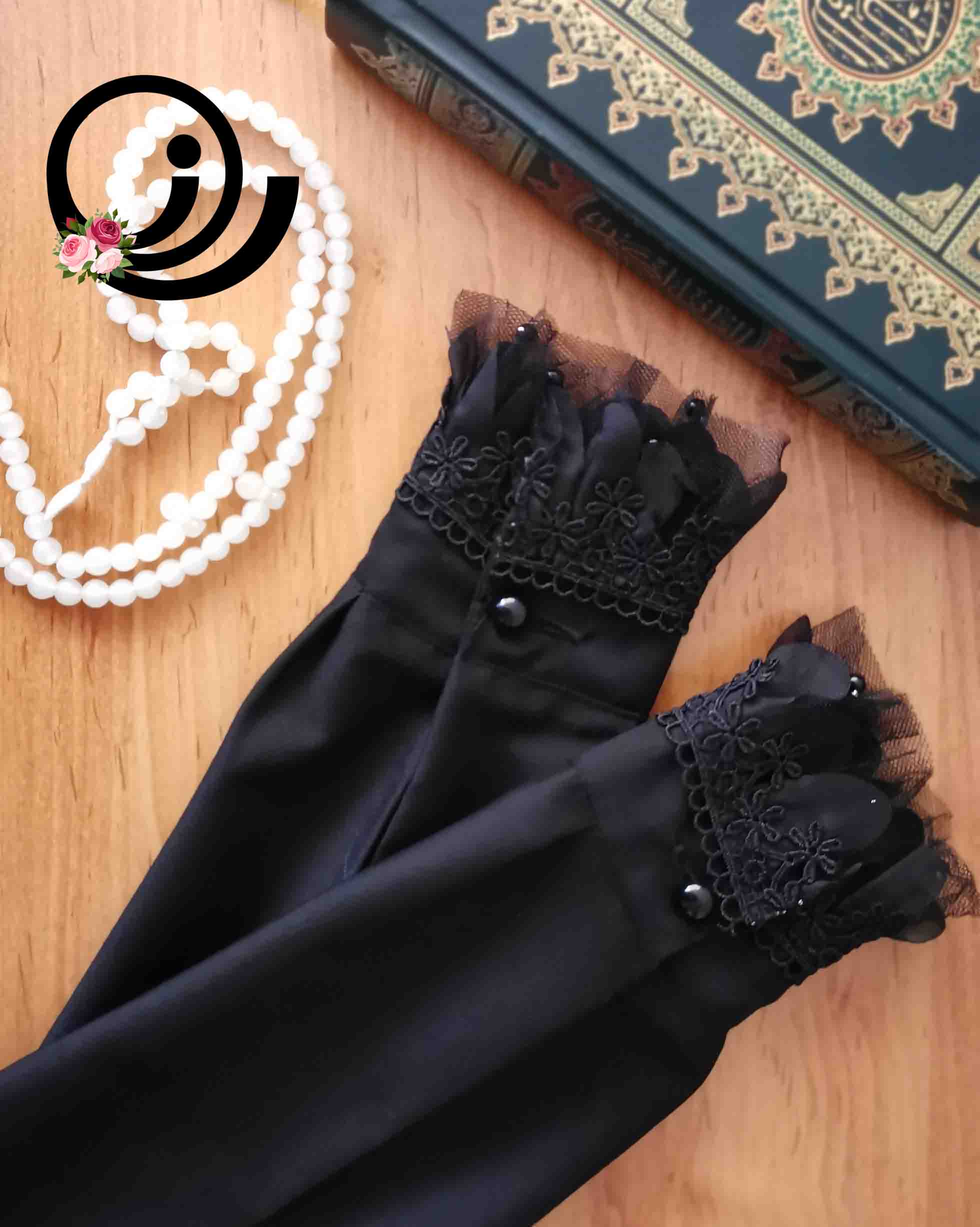 ساق دست پرنسسی تور و مرواریدی مشکی - Image 2