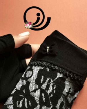 دستکش نیم انگشتی گیپوری مشکی زنانه