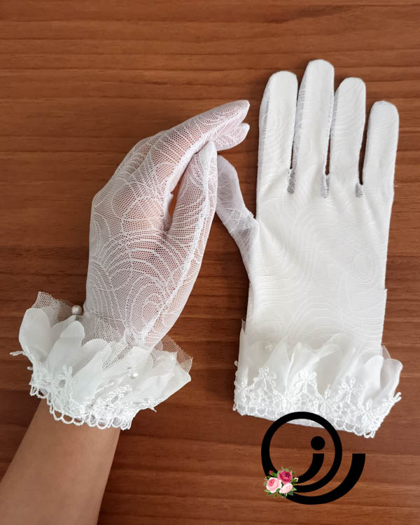 دستکش توری عروس پرنسسی سفید زنانه