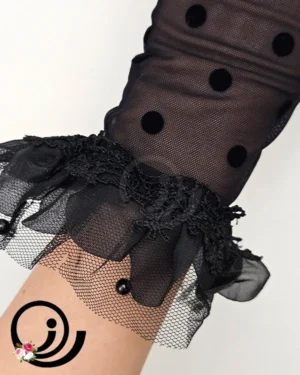 دستکش توری خالدار مشکی زنانه