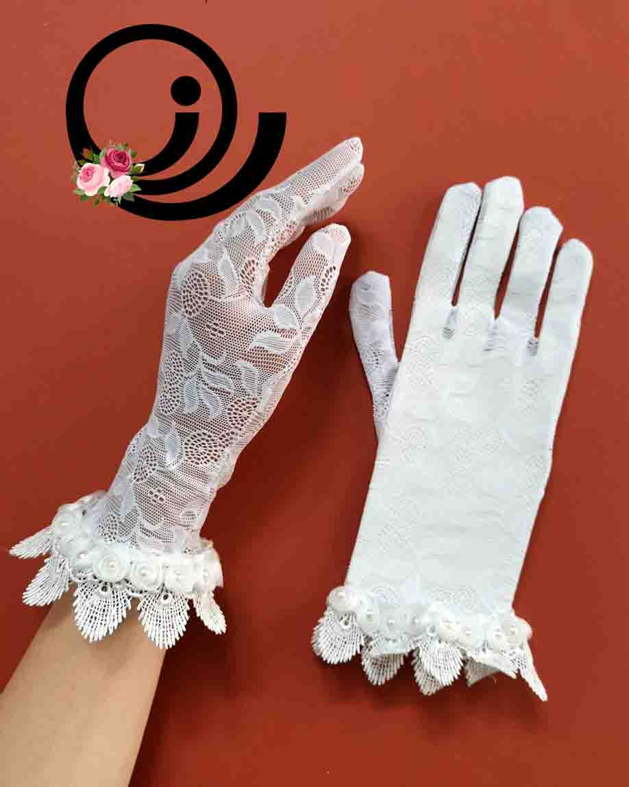 دستکش توری شکوفهای عروس سفید زنانه