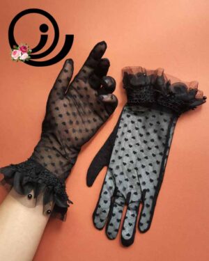 دستکش توری قلبی مشکی زنانه
