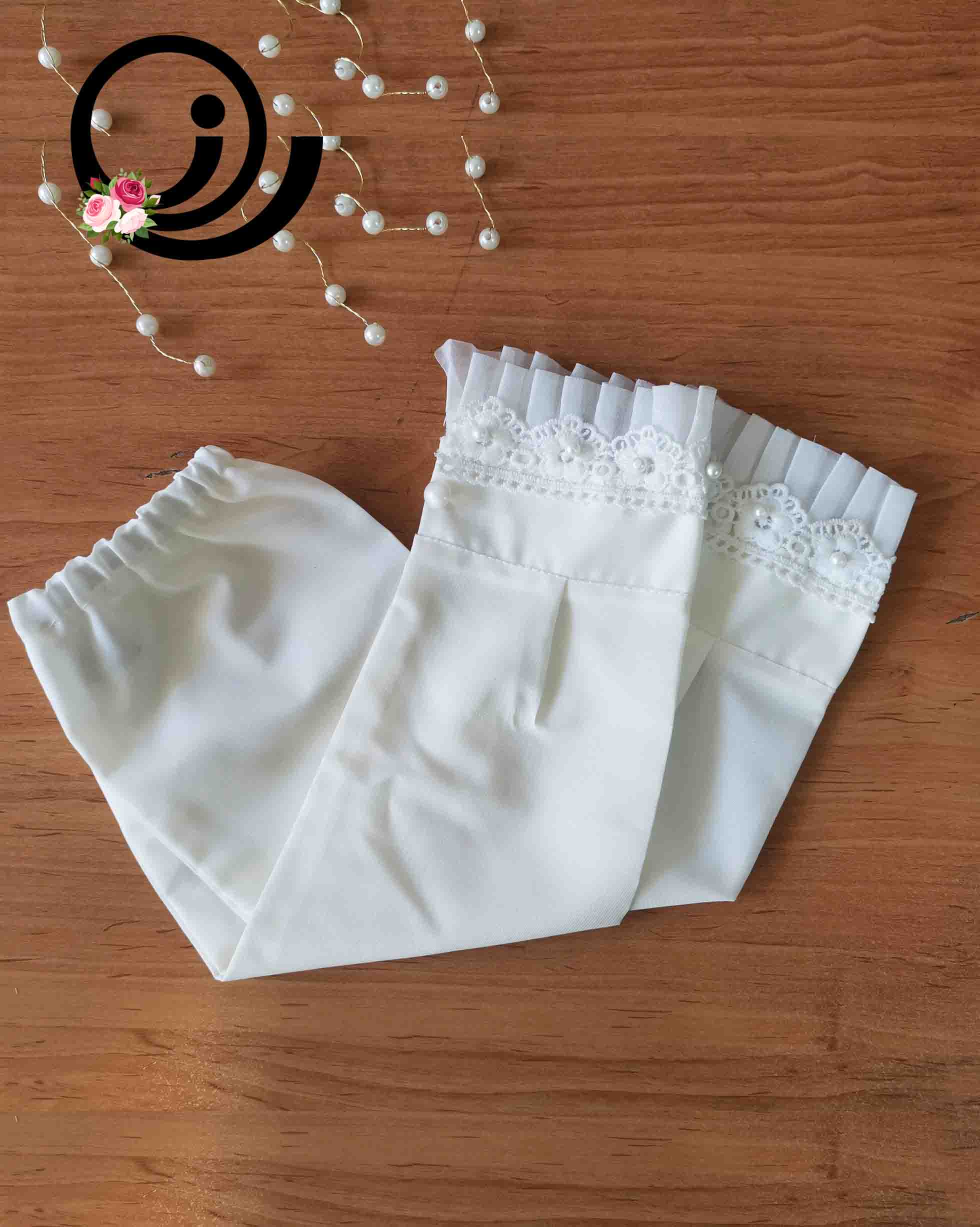 ساق دست عروس پرنسسی  تور و مرواریدی - Image 4