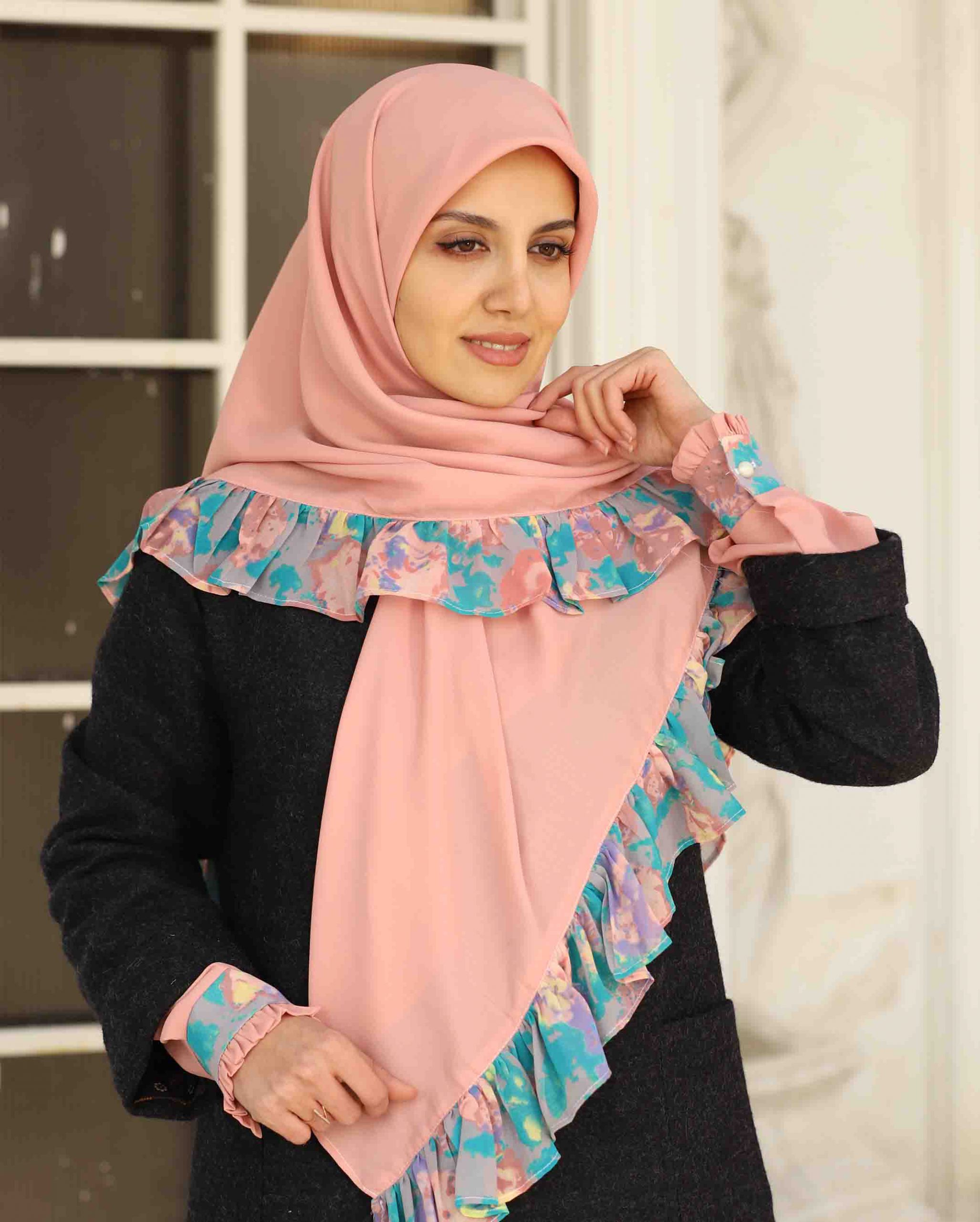 ست روسری و ساق دست صورتی سما