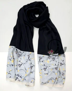 شال مشکی با حاشیه طوسی گلدار