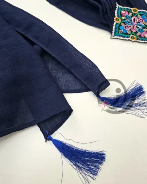 شال سنتی سرمه ای اپلیکه منگوله دار