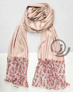 شال بژ حاشیه دار شکوفه ای