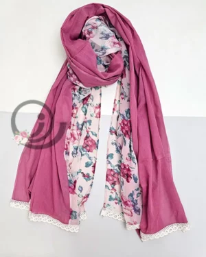 شال صورتی وال با حاشیه گلدار