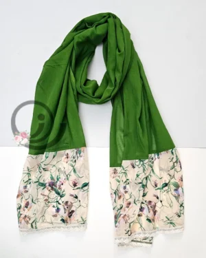 شال سبز وال با حاشیه گلدار