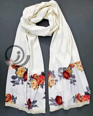 شال شیری حاشیه دار با گل های آتشین