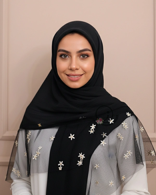 روسری مشکی وال اسلپ با حاشیه توری گلدار