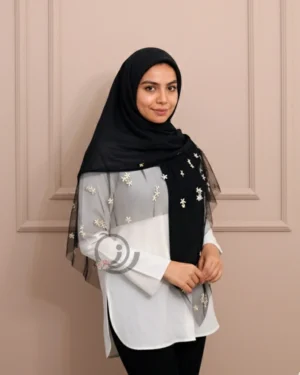 روسری مشکی وال اسلپ با حاشیه توری گلدار