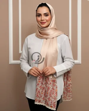 شال بژ حاشیه گلدار