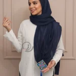 شال سنتی سرمه ای اپلیکه منگوله دار روی سر مدل